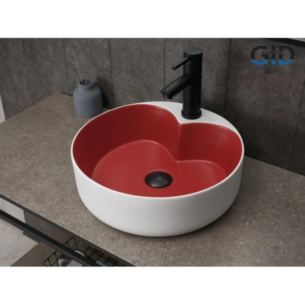 Раковина GID Esfera N9013LS 40 см красная/белый графит 52237 (детальная фотография), в форме чаши, круглой формы