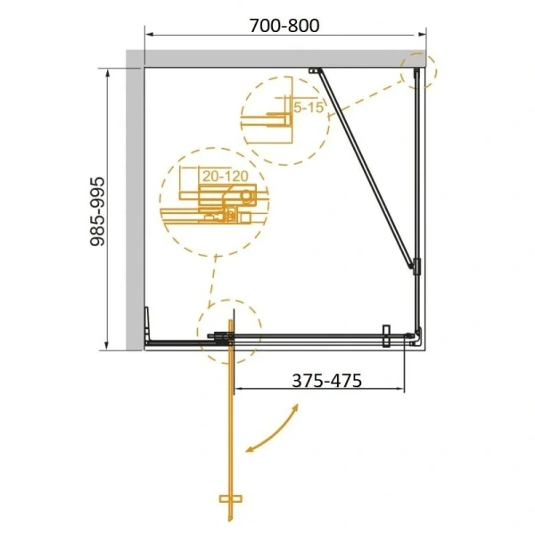 Душевой уголок Cezares Slider 80x100 см стекло тонированное профиль хром SLIDER-AH-1-100-70/80-C-Cr (детальная фотография), прямоугольные