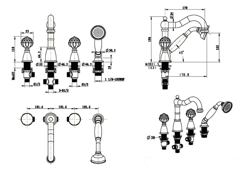 Смеситель для ванны Boheme Brillante хром 393 (детальная фотография), для ванны
