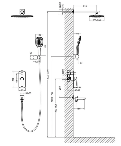 Душевой комплект Timo Helmi черный SX-4099/03SM (детальная фотография), комплекты