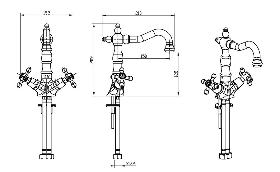 Смеситель для раковины Boheme Royal Cristal высокий (детальная фотография), для раковины