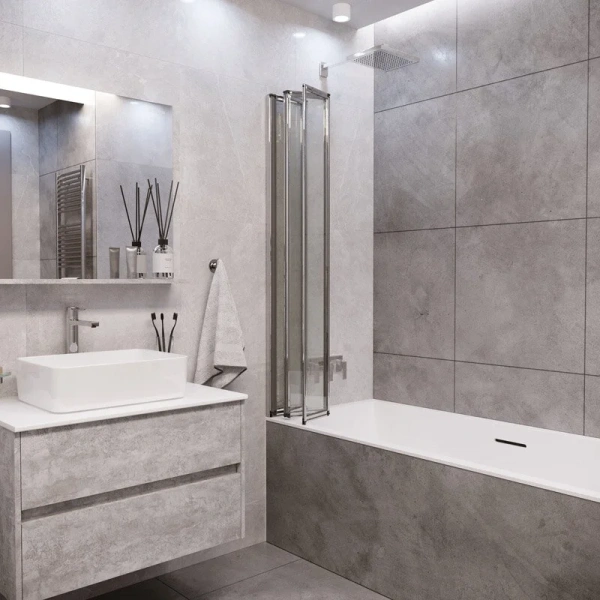 Шторка для ванны Grossman 80х140 см складная GR-107 (детальная фотография), хромированный профиль