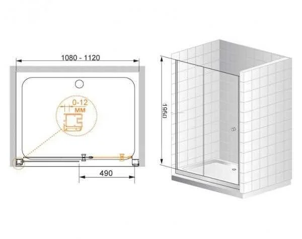 Душевая дверь в нишу Cezares Anima 120 см стекло прозрачное ANIMA-W-BF-1-120-C-Cr (детальная фотография), 120 см