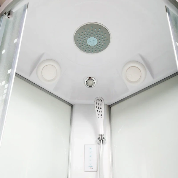 Душевая кабина Deto L 80x80 см с электрикой L908EL (детальная фотография), угловые, недорогие, для дачи, без гидромассажа, c тропическим душем, с вентиляцией, с крышей, маленькие