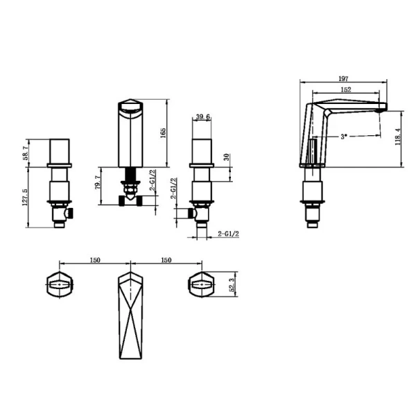 Смеситель для раковины Boheme Venturo графит глянцевый 150-SGM-TOUCH (детальная фотография), для раковины