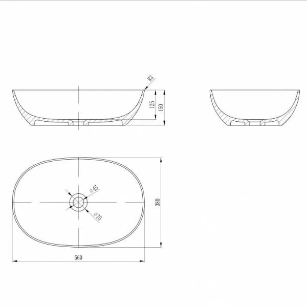 Раковина Abber Stein 56 см белая матовая AS2636 (детальная фотография), современные, hi-tech