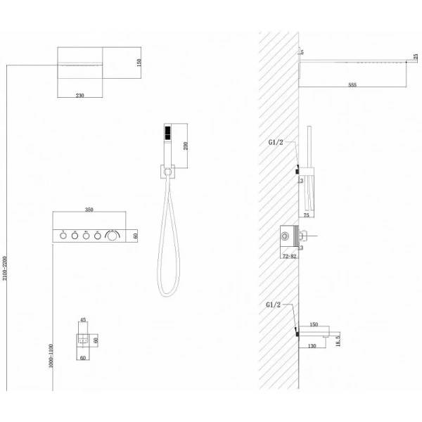 Душевой комплект Abber Rund AF8753 с изливом (детальная фотография), душевые комплекты, наборы