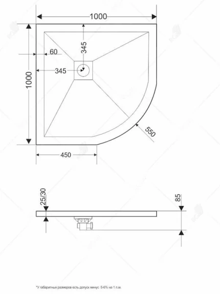 Душевой поддон RGW Stone Tray ST/R-W 100x100 см белый 16153100-01 (детальная фотография), средние от 15 до 30 см
