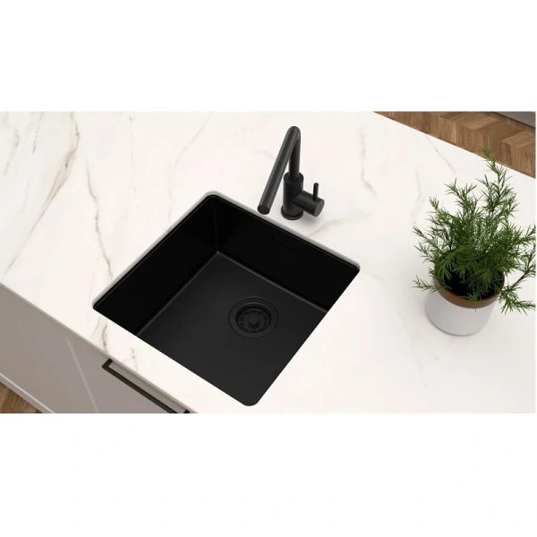 Мойка для кухни Paulmark Lassan 44 см матовый черный LA44-MBN (детальная фотография), квадратная