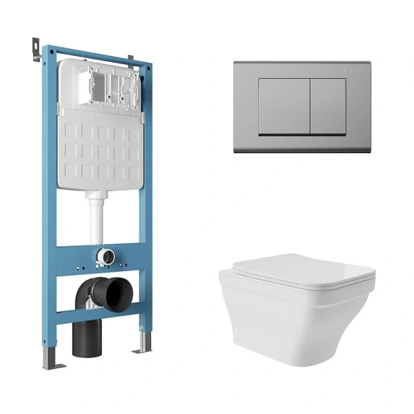 Унитаз с инсталляцией Aqueduto ESTETA клавиша хром AQDS166 (детальная фотография)