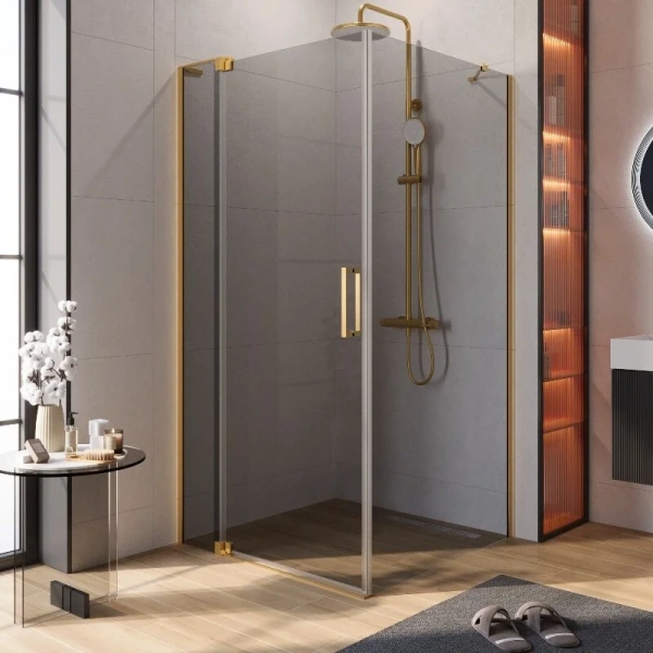 Душевой уголок Cezares Slider 110х100 см стекло серое профиль брашированное золото SLIDER-AH-1-100-100/110-GRIGIO-BORO (детальная фотография)