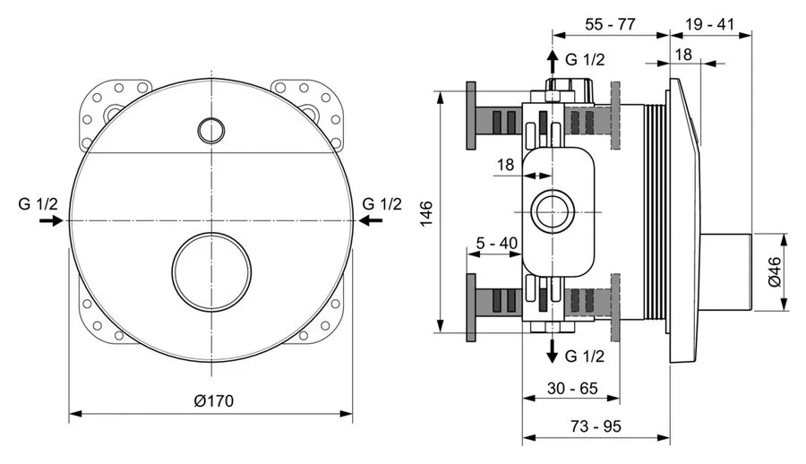 Смеситель для душа Ideal Standard Ceraplus встраиваемый A6157AA (детальная фотография), для душа