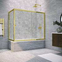Душевая шторка на ванную профиль золотой стекло прозрачное Vegas-glass