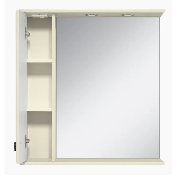 Зеркальный шкаф с подсветкой Misty Лувр 75 см слоновая кость левый П-Лвр03075-1014Л (детальная фотография), навесные