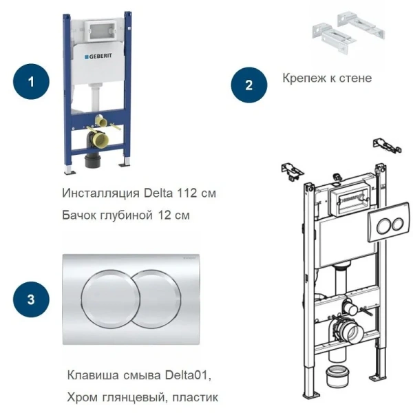 Инсталляция для унитаза Geberit Duofix кнопка хром 458.149.21.1 (детальная фотография), для унитаза