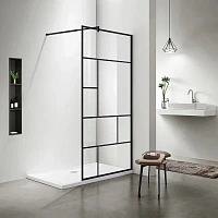Душевая перегородка Акватек 100 см профиль черный, стекло прозрачное
