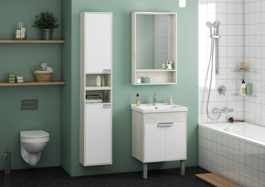 Шкаф подвесной Акватон Флай 35 см белый/дуб крафт, левый 1A237903FAX1L (детальная фотография), окрашенные