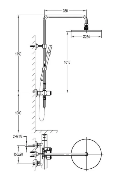 Душевая стойка Cezares ECO черная ECO-CVD-T-NOP (детальная фотография), современные, hi-tech