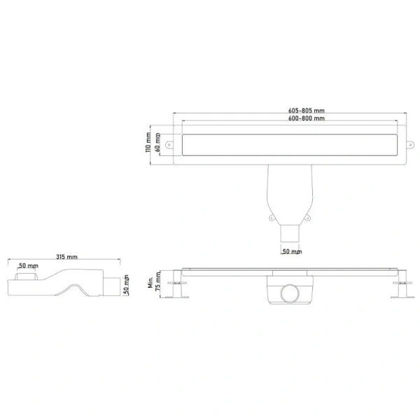 Душевой лоток Boheme Premium Linear 80 см золото матовое 982-80-MG (детальная фотография), душевой лоток