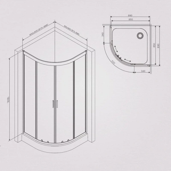 Душевой уголок Am.Pm Gem 100х100 см профиль черный W90G-401-100BT (детальная фотография), полукруглые, четверть круга