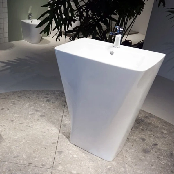 Раковина напольная Azzurra Hera 63 см белая HELF06343T0MBI*1 (детальная фотография), прямоугольной формы, моноблок