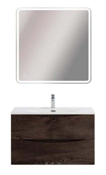 Тумба под раковину подвесная BelBagno Marino-Cer-N 80 см Rovere Nature Grigio MARINO-CER-N-800-2C-SO-RNG-P (детальная фотография), темно-коричневая