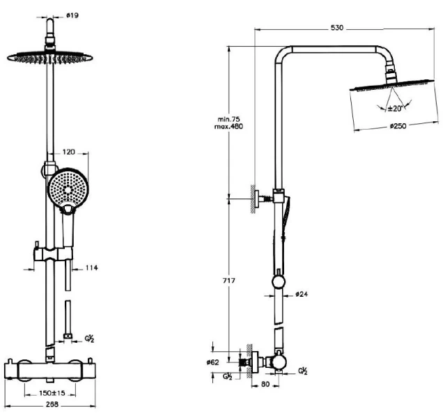 Душевая стойка VitrA AquaHeat Bliss хром A47201EXP (детальная фотография), современные, hi-tech