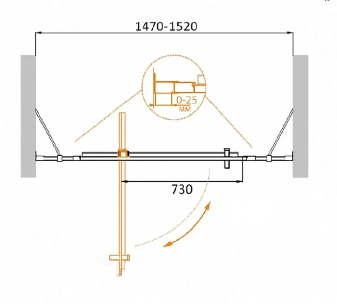 Душевая дверь в нишу Cezares Molveno 150 см стекло прозрачное MOLVENO-BA-12-100+50-C-Cr-IV (детальная фотография), современные, hi-tech