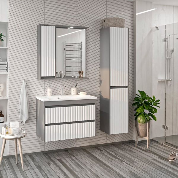 Зеркальный шкаф с подсветкой Brevita Balaton 80 см белый/серый, левый BAL-04080-01-01Л (детальная фотография), современные, hi-tech