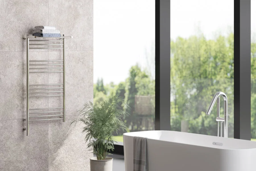 Полотенцесушитель электрический Сунержа Богема 3.0 50х100 см левый без покрытия 00-5806-1050 (детальная фотография), из нержавеющей стали, с полкой, неповоротные, с терморегулятором