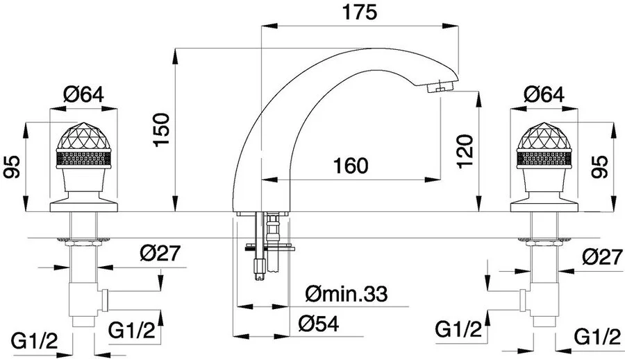 Смеситель для раковины Migliore Axo Swarovski бронза 27113 (детальная фотография), для раковины