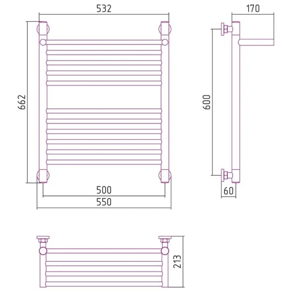Полотенцесушитель водяной Сунержа Богема+ 50x60 см шампань 020-0223-6050 (детальная фотография), современные, hi-tech