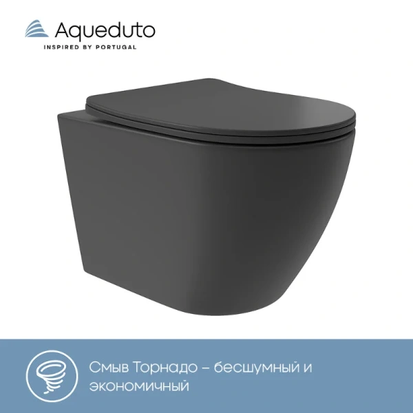 Унитаз подвесной Aqueduto Ovo Plus черный OVOT0240 (детальная фотография), без бачка, со скрытым бачком
