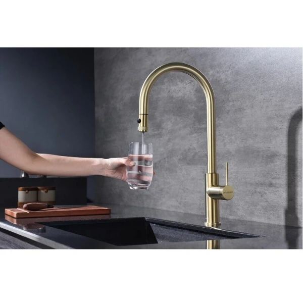 Смеситель для питьевой воды Paulmark Galant cветлое брашированное золото Ga213077-SBG (детальная фотография), на мойку, на столешницу