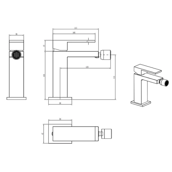 Смеситель для биде Boheme Qubic бронза 476-BR (детальная фотография), для биде