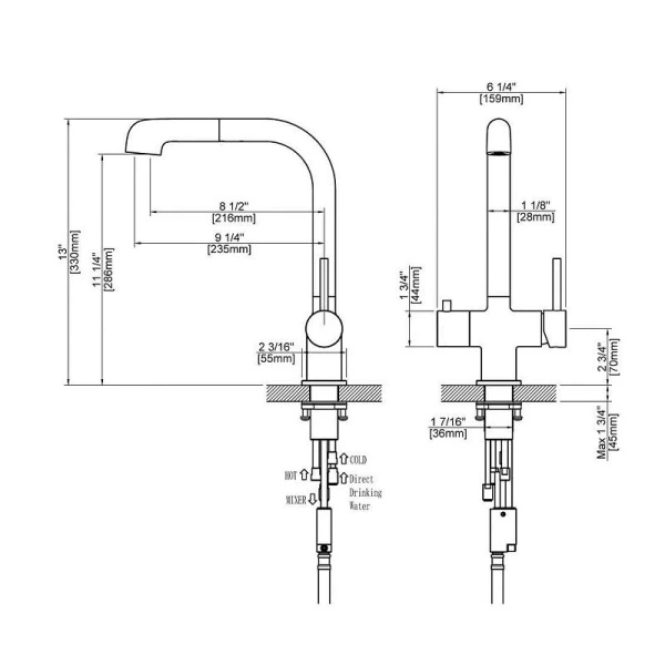 Смеситель для питьевой воды Timo Saona черный матовый 2346/03FL (детальная фотография), для кухни, для питьевой воды с фильтром