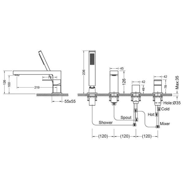 Смеситель для ванны Timo Selene белый матовый 2130/16Y (детальная фотография), для ванны
