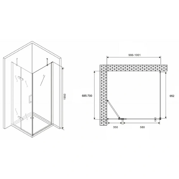 Душевой уголок Abber Zart 100x70 см профиль хром AG08100-S71 (детальная фотография), прямоугольные