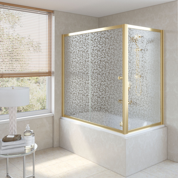 Душевая шторка на ванную профиль золотой стекло фея Vegas-glass ZV+ZVF 180*90 09 R03 (детальная фотография)