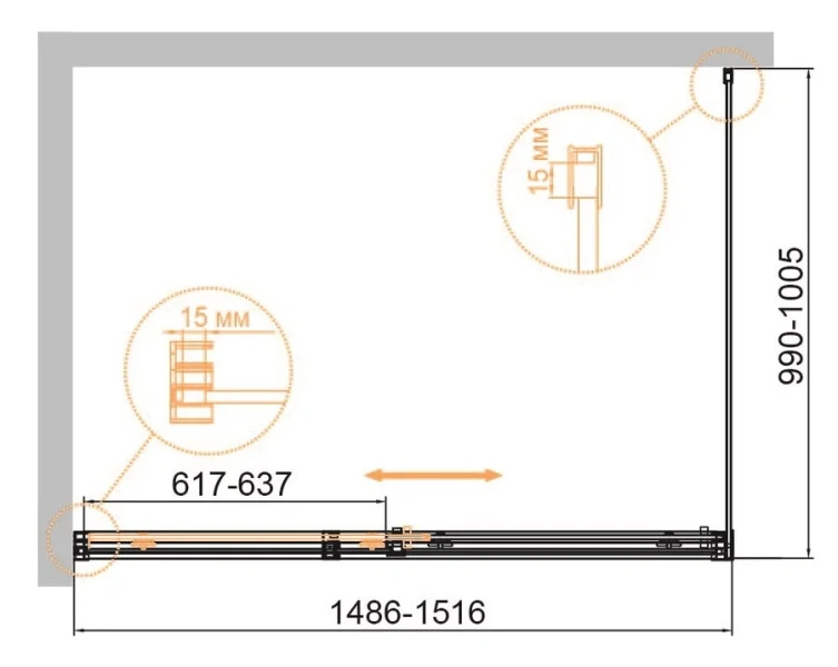 Душевой уголок Cezares Duet Soft-M 150х100 см профиль хром DUET SOFT-M-AH-1-150/100-C-Cr (детальная фотография), прямоугольные