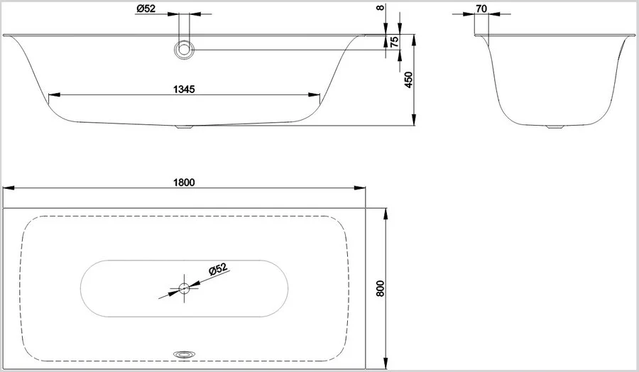Ванна стальная Bette Lux 180 x 80 х 45 см, с шумоизоляцией, для удлиненного слива-перелива, белый, 3441-000 (детальная фотография), 180х80