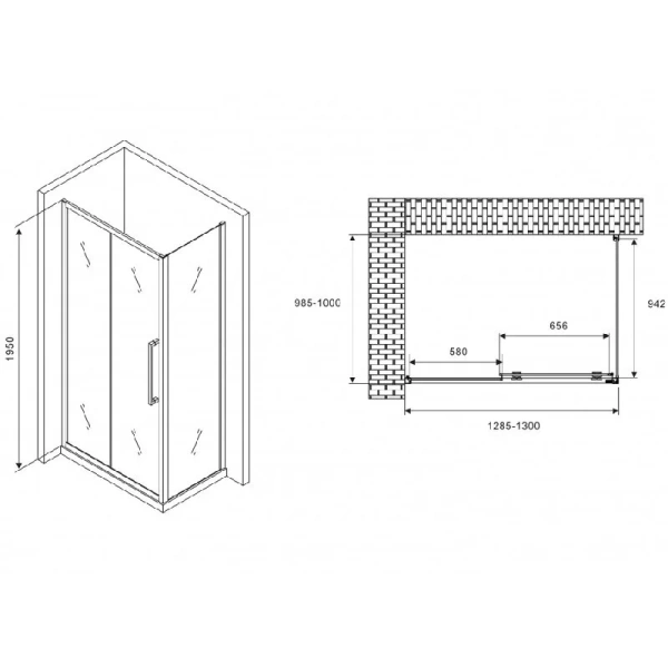 Душевой уголок Abber Schwarzer Diamant 130x100 см профиль хром AG30130H-S100 (детальная фотография), прямоугольные