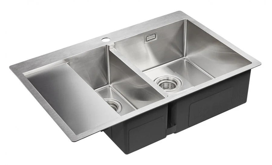 Мойка для кухни Paulmark Union 78 см нержавеющая сталь левая PM537851-BSL (детальная фотография), с одной основной чашей