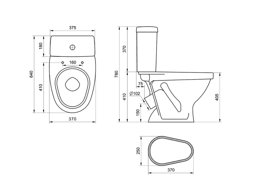 Унитаз компакт Santeri Форвард крап на белом 1.P205.2.S01.00B.F (детальная фотография), с косым выпуском