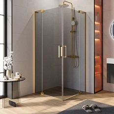 Душевой уголок Cezares Slider 90х90 см стекло серое профиль брашированное золото