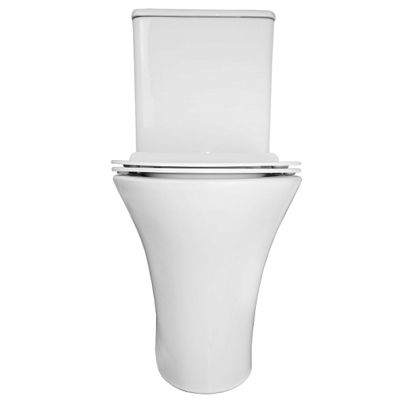 Унитаз компакт Azario Fretta Round белый AZ-1217 + AZ-1216-G (детальная фотография), безободковые, сиденье с микролифтом , с антивсплеском, компакт, низкие