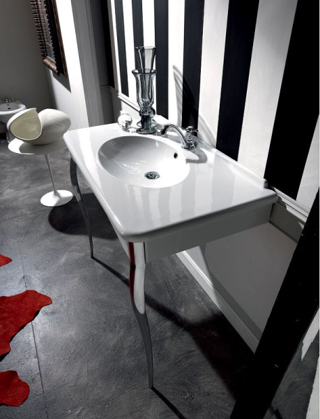 Раковина консоль с одним отверстием под смеситель, цвет белый, ноги хром Kerasan Retro 1049K0 bi*1 cr legs (детальная фотография) index_1