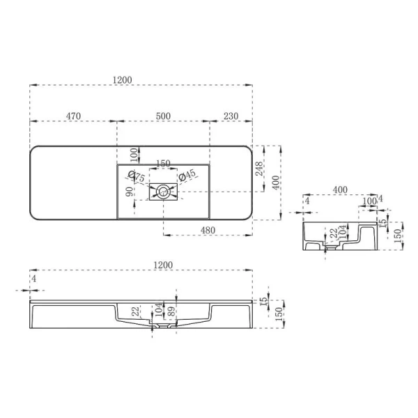 Раковина Vincea 120 см белая матовая VWB-6S412MW (детальная фотография), современные, hi-tech