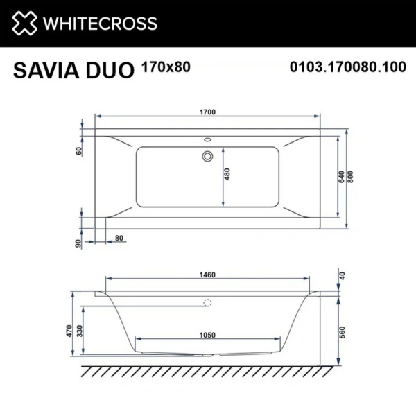 Ванна гидромассажная Whitecross Savia Duo Smart, 170 х 80 см, увеличенная толщина акрила, усиленная армировка, белый/золото, 0103.170080.100.SMART.GL (детальная фотография), современныe, hi-tech
