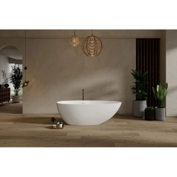 Ванна из искусственного камня Abber Stein 170x80 см белая матовая AS9611NM-1.7 (детальная фотография), современныe, hi-tech